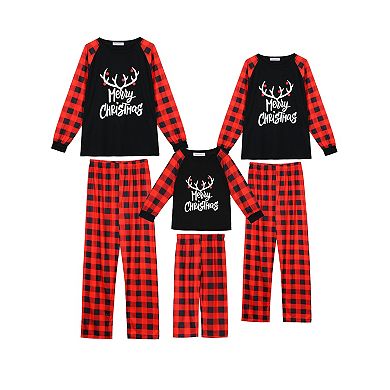 Men's Christmas Deer Pajama Sets Deer Long Sleeves Tee And Plaid Pants Family Loungewear