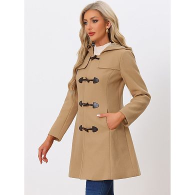 Women's Hooded Toggle Button Up Duffle Coat Winter Outwear