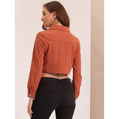 Cropped Corduroy Jacket for Women's Lapel Collar Zip Up Casual Short Jackets