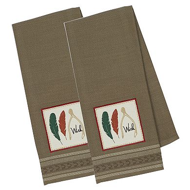 Set of 2 Green and White "Wish" Embellished Rectangular Dishtowels 28"