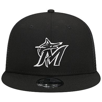 Men's New Era Black Miami Marlins Trucker 9FIFTY Snapback Hat