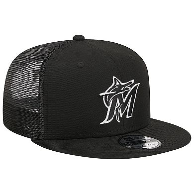 Men's New Era Black Miami Marlins Trucker 9FIFTY Snapback Hat