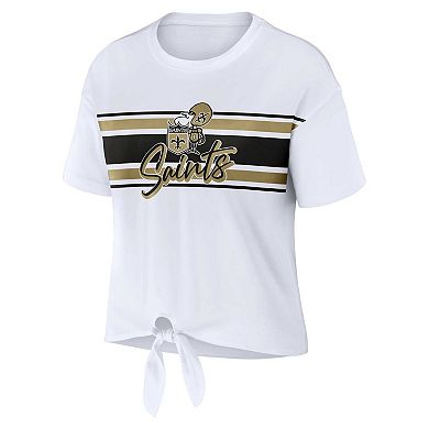 Women's WEAR by Erin Andrews White New Orleans Saints Front Tie Retro T-Shirt