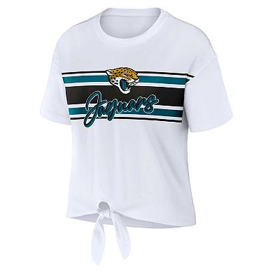 Women's WEAR by Erin Andrews White Jacksonville Jaguars Front Tie Retro T-Shirt