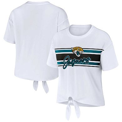 Women's WEAR by Erin Andrews White Jacksonville Jaguars Front Tie Retro T-Shirt