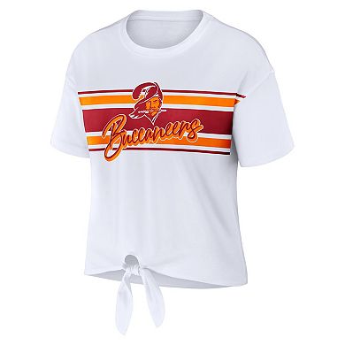 Women's WEAR by Erin Andrews White Tampa Bay Buccaneers Front Tie Retro T-Shirt