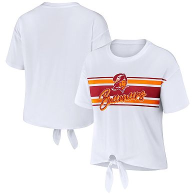 Women's WEAR by Erin Andrews White Tampa Bay Buccaneers Front Tie Retro T-Shirt