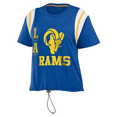 Women's WEAR by Erin Andrews Royal Los Angeles Rams Cinched Colorblock T-Shirt
