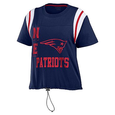 Women's WEAR by Erin Andrews Navy New England Patriots Cinched Colorblock T-Shirt