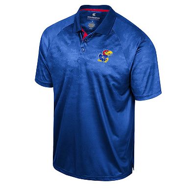 Men's Colosseum Royal Kansas Jayhawks Honeycomb Raglan Polo