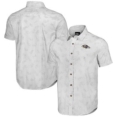 Men's NFL x Darius Rucker Collection by Fanatics White Baltimore Ravens Woven Short Sleeve Button Up Shirt