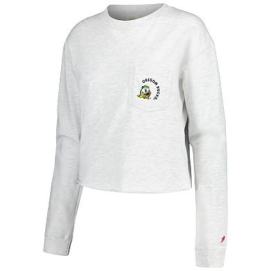 Women's League Collegiate Wear Ash Oregon Ducks Clothesline Midi Long Sleeve Cropped T-Shirt