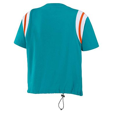 Women's WEAR by Erin Andrews Aqua Miami Dolphins Cinched Colorblock T-Shirt