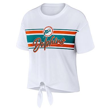 Women's WEAR by Erin Andrews White Miami Dolphins Front Tie Retro T-Shirt