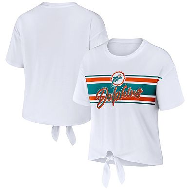 Women's WEAR by Erin Andrews White Miami Dolphins Front Tie Retro T-Shirt