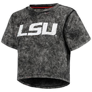 Women's Black LSU Tigers Vintage Wash Milky Silk Cropped T-Shirt