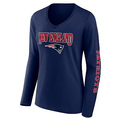 Women's Fanatics Branded Navy New England Patriots Wordmark Long Sleeve V-Neck T-Shirt