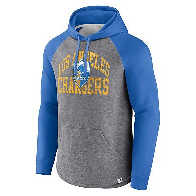 Men's Fanatics Branded Heather Gray Los Angeles Chargers Favorite Arch Raglan Pullover Hoodie