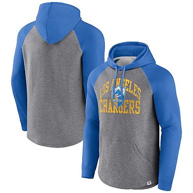 Men's Fanatics Branded Heather Gray Los Angeles Chargers Favorite Arch Raglan Pullover Hoodie