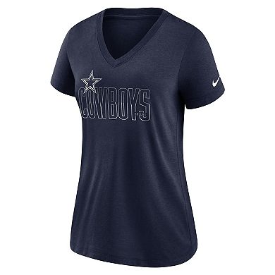 Women's Nike Heathered Navy Dallas Cowboys Lock Up Tri-Blend V-Neck T-Shirt