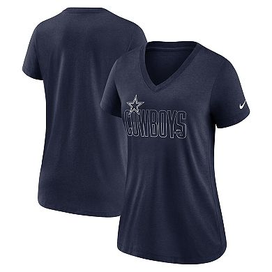 Women's Nike Heathered Navy Dallas Cowboys Lock Up Tri-Blend V-Neck T-Shirt