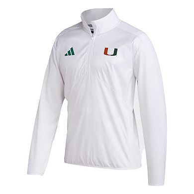 Men's adidas White Miami Hurricanes Sideline AEROREADY Raglan Sleeve Quarter-Zip Jacket
