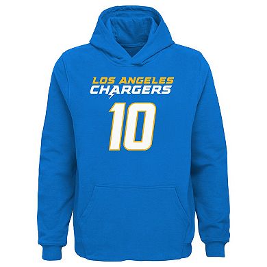 Youth Justin Herbert Powder Blue Los Angeles Chargers Mainliner Player Name & Number Pullover Hoodie