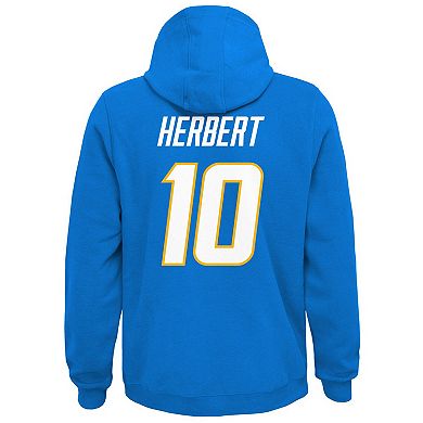 Youth Justin Herbert Powder Blue Los Angeles Chargers Mainliner Player Name & Number Pullover Hoodie