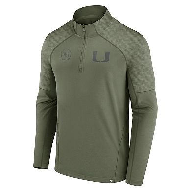 Men's Fanatics Branded Olive Miami Hurricanes OHT Military Appreciation Titan Raglan Quarter-Zip Jacket