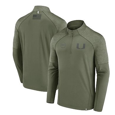 Men's Fanatics Branded Olive Miami Hurricanes OHT Military Appreciation Titan Raglan Quarter-Zip Jacket