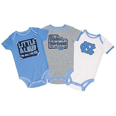 Infant Champion Carolina Blue/Gray/White North Carolina Tar Heels 3-Pack Bodysuit Set