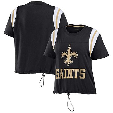 Women's WEAR by Erin Andrews Black New Orleans Saints Cinched Colorblock T-Shirt