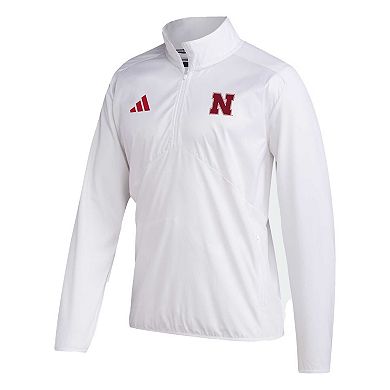 Men's adidas White Nebraska Huskers Sideline AEROREADY Raglan Sleeve Quarter-Zip Jacket
