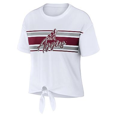 Women's WEAR by Erin Andrews White Texas A&M Aggies Striped Front Knot Cropped T-Shirt
