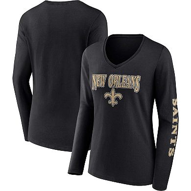 Women's Fanatics Branded Black New Orleans Saints Wordmark Long Sleeve V-Neck T-Shirt