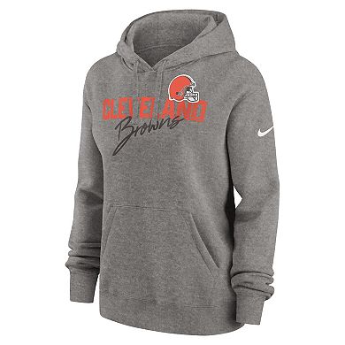 Women's Nike Heather Gray Cleveland Browns Wordmark Club Fleece Pullover Hoodie