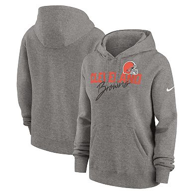 Women's Nike Heather Gray Cleveland Browns Wordmark Club Fleece Pullover Hoodie