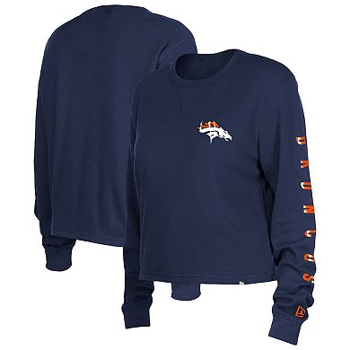 Women's New Era  Navy Denver Broncos Thermal Crop Long Sleeve T-Shirt
