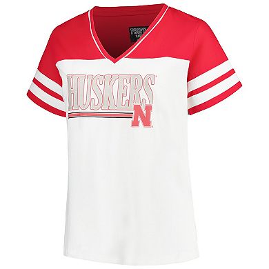 Women's Profile  White/Scarlet Nebraska Huskers Plus Size Field Game V-Neck T-Shirt