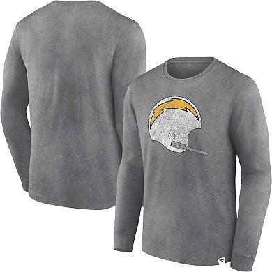 Men's Fanatics Branded  Heather Charcoal Los Angeles Chargers Washed Primary Long Sleeve T-Shirt