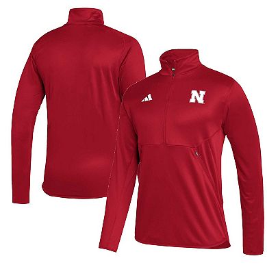Men's adidas Scarlet Nebraska Huskers 2023 Sideline AEROREADY Half-Zip Top