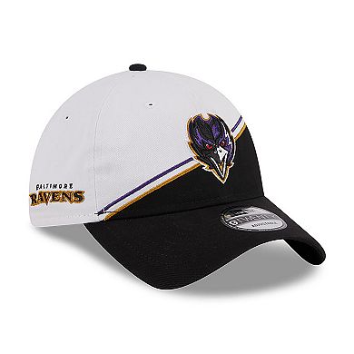 Youth New Era  White/Black Baltimore Ravens 2023 Sideline 9TWENTY Adjustable Hat