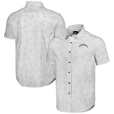 Men's NFL x Darius Rucker Collection by Fanatics White Los Angeles Chargers Woven Short Sleeve Button Up Shirt