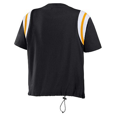 Women's WEAR by Erin Andrews Black Pittsburgh Steelers Cinched Colorblock T-Shirt