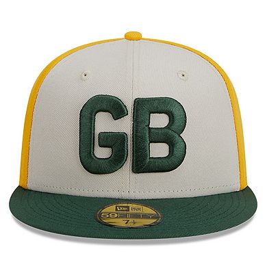 Men's New Era  Cream/Green Green Bay Packers 2023 Sideline Historic 59FIFTY Fitted Hat