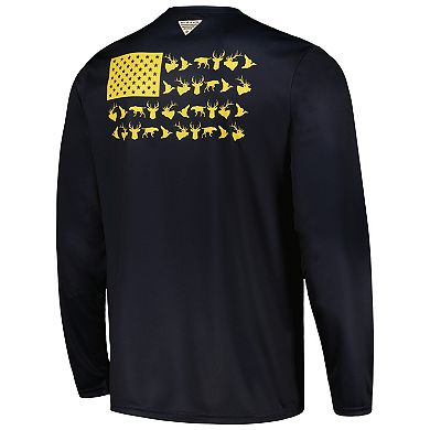 Men's Columbia Navy Michigan Wolverines Terminal Shot Omni-Shade Long Sleeve T-Shirt