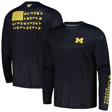 Men's Columbia Navy Michigan Wolverines Terminal Shot Omni-Shade Long Sleeve T-Shirt