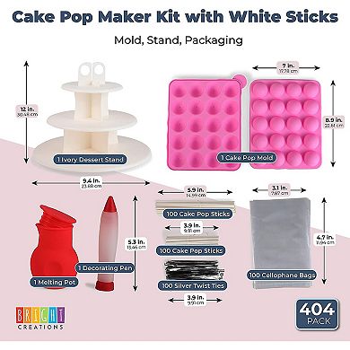 Cake Pop Maker Kit, Form, Stand, Cellophane Bags and Twist Ties (404 Pieces)