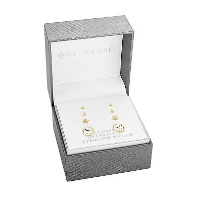 PRIMROSE 18k Gold Plated Opal Stud, Cubic Zirconia Stud & Endless Hoop 4 Pair Earring Set