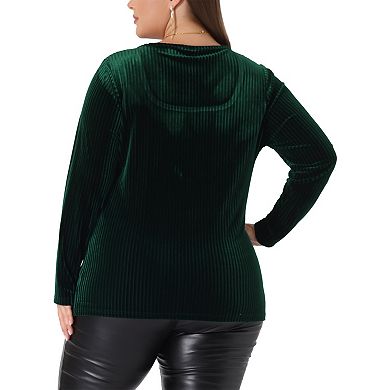 Women's Plus Size Velvet Tops Square Neck Pullover Long Sleeve Tunics T-shirt Blouse